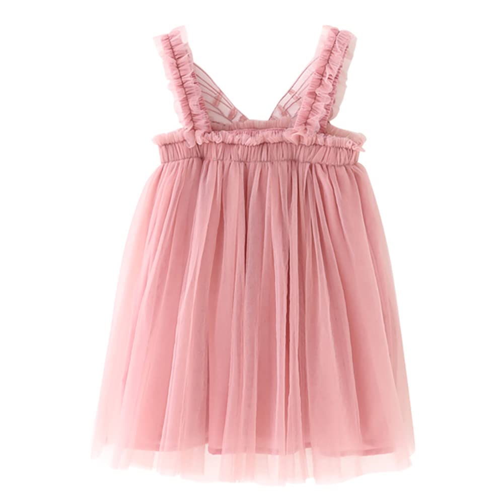 Butterfly Layered Tulle Tutu Dress for Toddler Girls Baby Summer Sleeveless Bow Princess Birthday Party Dresses Little Girls Pageant Flower Ruffle Straps Sundress Dusty Pink - Butterfly 4-5 Years