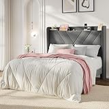 SHA CERLIN Queen Bed Frame, Velvet Upholstered Platform Bed Frame with Wingback Storage Headboard & Charging Station, Geometric Tufted Design, No Box Spring Needed, Easy Assembly, Grey