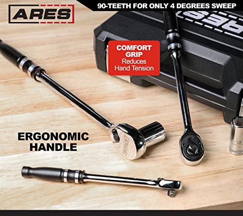 Ares 42083-90-Tooth Ratchet Set - Ergonomic Aluminum Handles & Reversible Sealed Head Design #TOP3