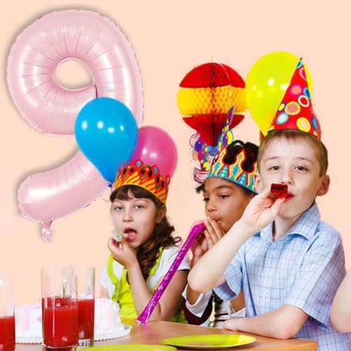 Image of TONIFUL 40 Inch Pastel Pink Number Balloon Balloon Big Pink Digital Balloon for Girl's Birthday Party Wedding Bridal Shower Engagement Anniversary Photo Shoot Supplies(Number 9)