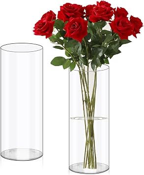 Olrla 2 Sets Tall Transparent Acrylic Flower Vase Height 11.61, Shatter-Proof Clear Cylinder Vase for Rose and Lily Flowar Arrangement