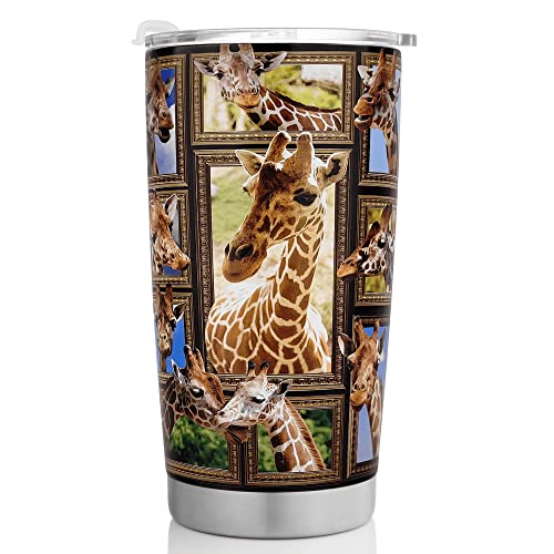 STAOVAIF Giraffe Tumbler Cup with Lid Spill Proof Iced Coffee Travel Mug Insulated Stainless Steel Water Bottle 20 Oz Cold Drink Thermal Cups