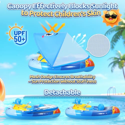 Schwimmring Baby, Baby Schwimmring ab 6-36 Monate mit Sonnendach, Schwimmreifen Baby Verstellbarer Sicherheitssitz, UPF50+ Baby Schwimmring mit Sonnendach, Schwimmhilfe Kinder 1-3 Jahre