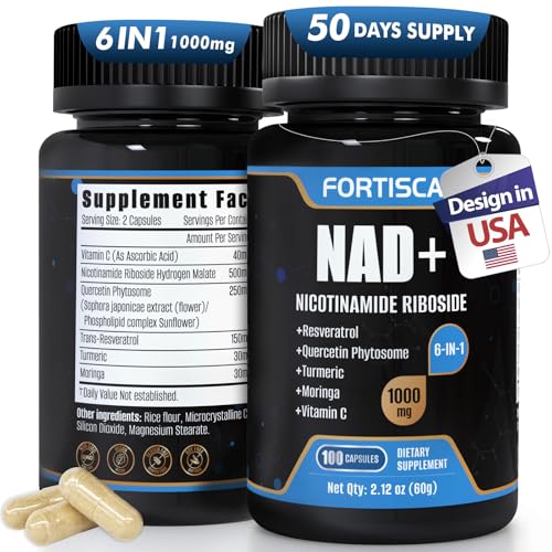 FORTISCA NAD+ Supplement 1000mg, Liposomal NAD Supplements with Resveratrol, 6 in 1 NMNH Supplement Alternative NAD Plus for Men and Women 100 Capsules