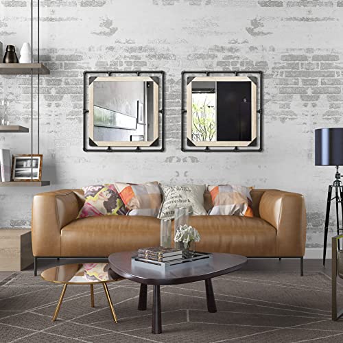 Cogood Rustic Industrial Pipe Mirror - 31.5" Farmhouse Metal Square Decorative Wall Mirror For Bathroom, Living Room, Bedroom, Entrance Wood Frame Mirror, Vertical Or Horizontal Hanging (Black) #TOP2