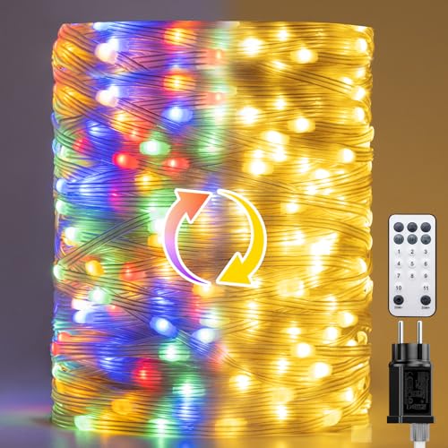 BESCOST Luci Natale da Esterno Bianco Caldo＆Colorate Luci Albero di