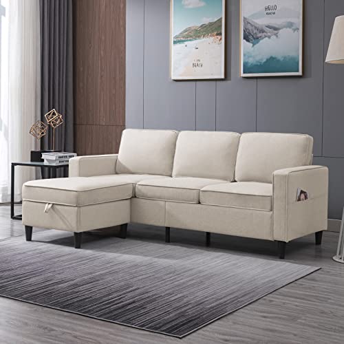 Cecer Convertible Sectional Sofa Couch, 3-Seat L-Shaped Couch With Storage Ottoman, Couches With Linen Fabric, Chasie Lounge For Small Space-Apartment/Upstairs Loft/Living Room (Beige) #TOP7