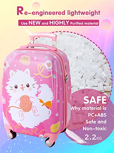 Kids Carry On Luggage Children Rolling Suitcase with 4 Wheels Hardshell Case for Toddler to Travel (w-cat)2