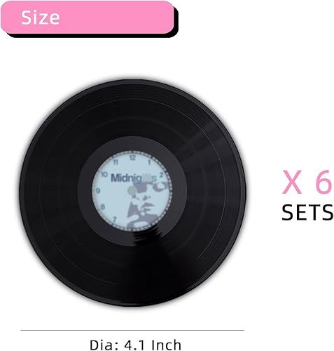 Miniatura 5 de Juego de 6 posavasos de vinilo retro para bebidas, divertidos posavasos de vinilo para tazas, juego de 6 para regalos de música, decoración musical