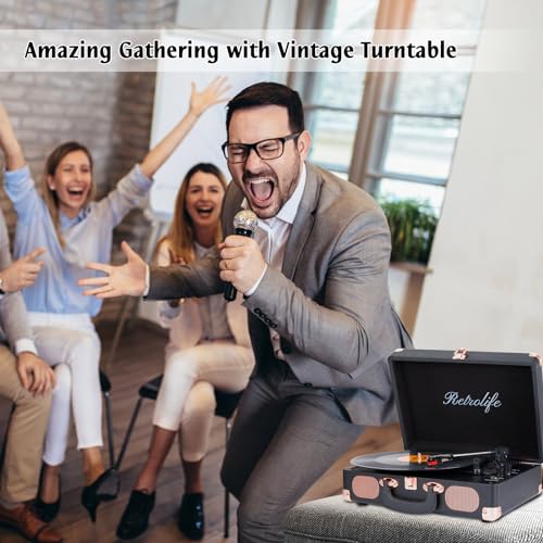 Image of Record Player Wireless Portable Suitcase Vinyl Player with Built-in Speakers Retro Style Record Player for Vinyl Records 3-Speed RCA Line Out AUX in Vintage Turntable Upgrade Black