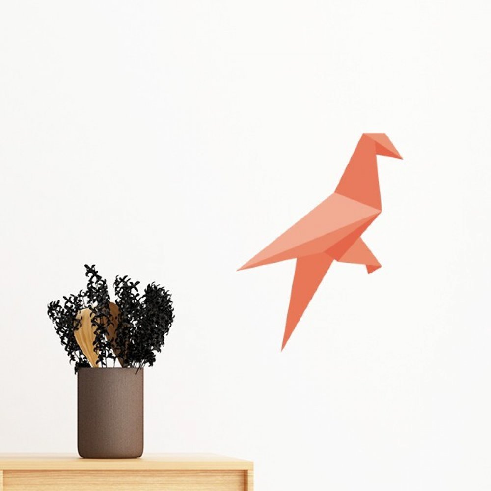 Autocollant amovible motif oiseau rouge origami sticker mural art de 30cm