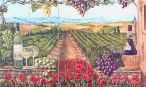 Ceramic Backsplash Tile Mural Wine Themed Kitchen - Tuscan Vista - Rita Broughton