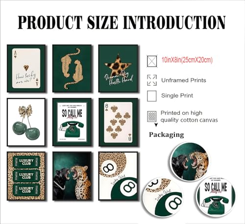 ZBMYYGO Green Leopard Cheetah 9-Piece Unframed Wall Art Set #TOP18