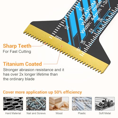 Image of Oscillating Saw Blades, PECHAM 45PCS Professional Universal Titanium Multitool Blades for Wood Plastics Metal Quick Release Multi Tool Kits Fit Rockwell Ridgid Ryobi Milwaukee Chicago Craftsman