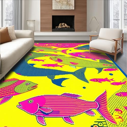 ODIKA Flatwoven High Traffic Area Rug 5x7, Funky Quirky Animated