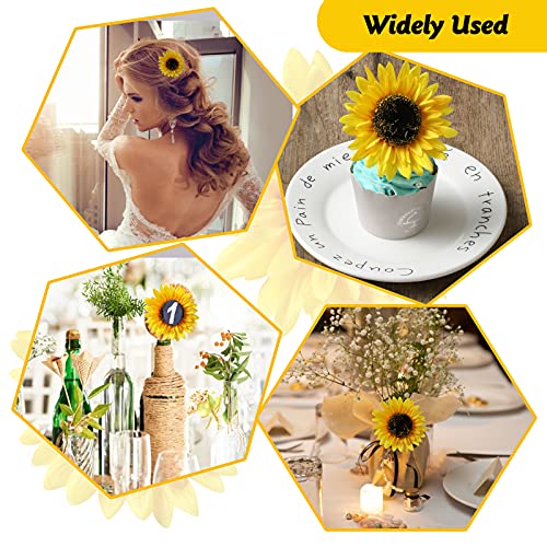 DerBlue 28pcs Artificial Sunflower Heads,4 inch and 3.3 inch Fake Yellow-Sunflower Head Silk Sunflower Fabric Artificial Flowers for Baby Shower Wedding Decoration Bridal Bouquet DIY Handicrafts - Thumbnail 7