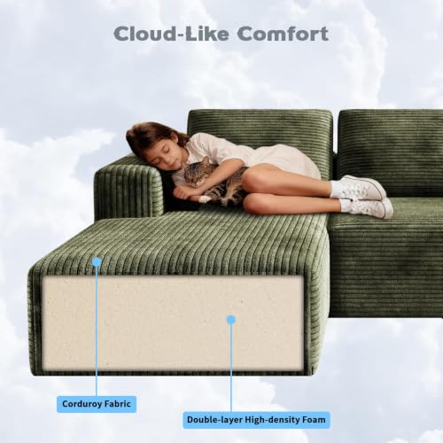 Image of 93 inch L-Shaped Modular Sectional Sofa with Chaise, Boneless Corduroy Cloud Couch with Deep Seat and Oversized Comfort, Flexible Module Combination for Living Room, No Assembly Required