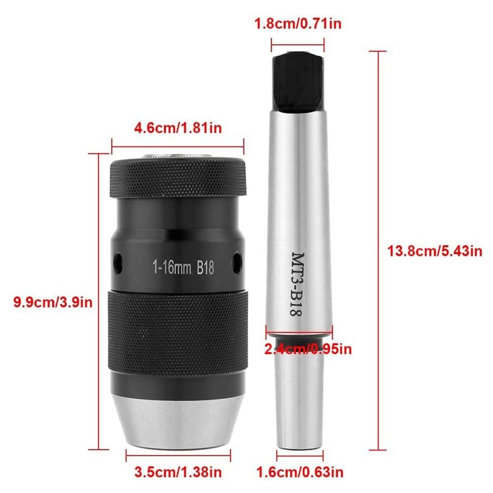 Mandrino per trapano elettrico Mandrino autoserrante for trapano da tornio senza chiave, acciaio 45#, capacità 1-16 mm, mandrino for con attacco conico MT3-B18