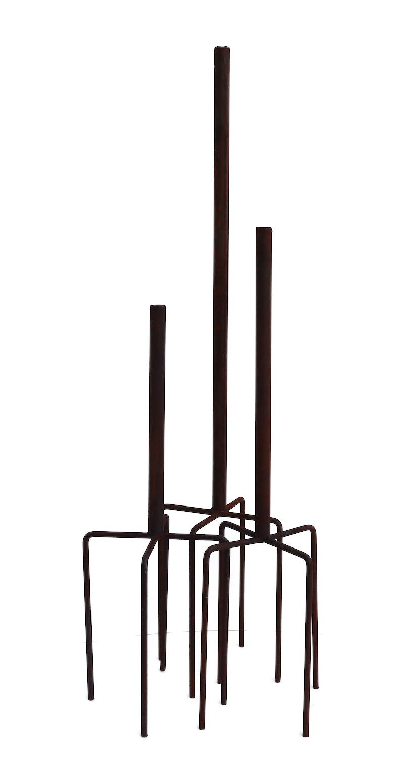Hirsch Terracotta Gartenstecktisch stabil und massiv Deko Tisch aus Metall in Naturrost, Tisch Blumenhocker Beistelltisch (Ø:41cm Höhe:72cm)