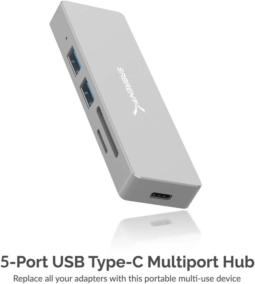 SABRENT 5 in 1 USB C Multi Port HUB for Windows & Mac OS | SD & Micro SD Card Reader | HDMI 2.0 Port Up to 4K @30Hz | 2 x USB 3.0 Ports (HB-HUCR)
