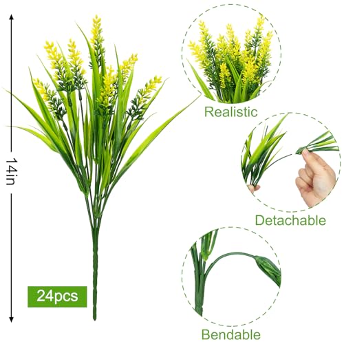 Image of Bassion 24 Bundles Artificial Flowers for Outdoors Fake Lavender, Yellow