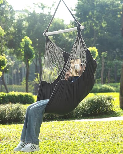 Image of ADVOKAIR Hammock Chair Swing, Heavy-Duty Hanging Rope Swing Seat Supports 500 Lbs, Ideal for Outdoor Patio, Backyard, Porch, Deck & Indoor Bedroom Use