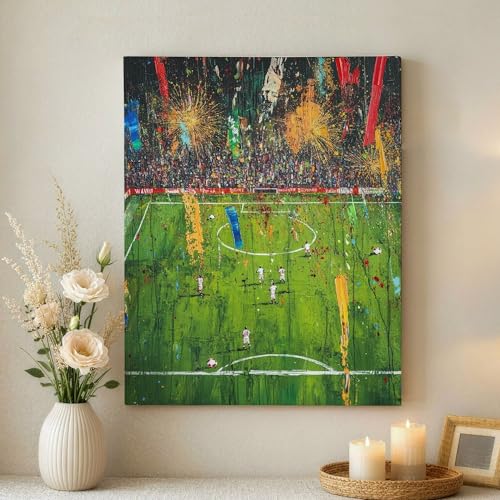 Toile murale terrain de football abstrait jaune vert 40x50
