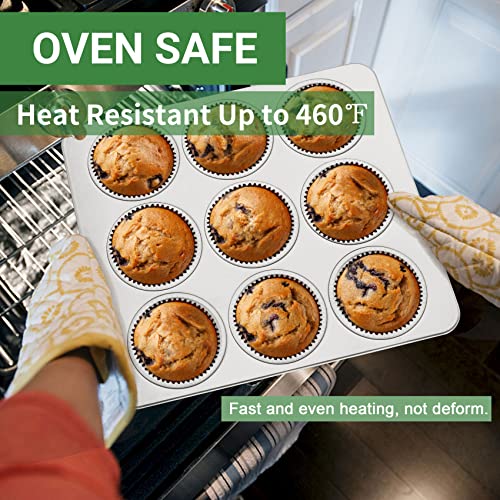 Herogo 2 Pack Stainless Steel Muffin Pan Tin For Baking, 9-Cup Metal Nonstick Cupcake Molds Tray Set For Making Egg Muffin, Mini Brownie, Easy To Clean & Quick Release, Oven & Dishwasher Safe #TOP6