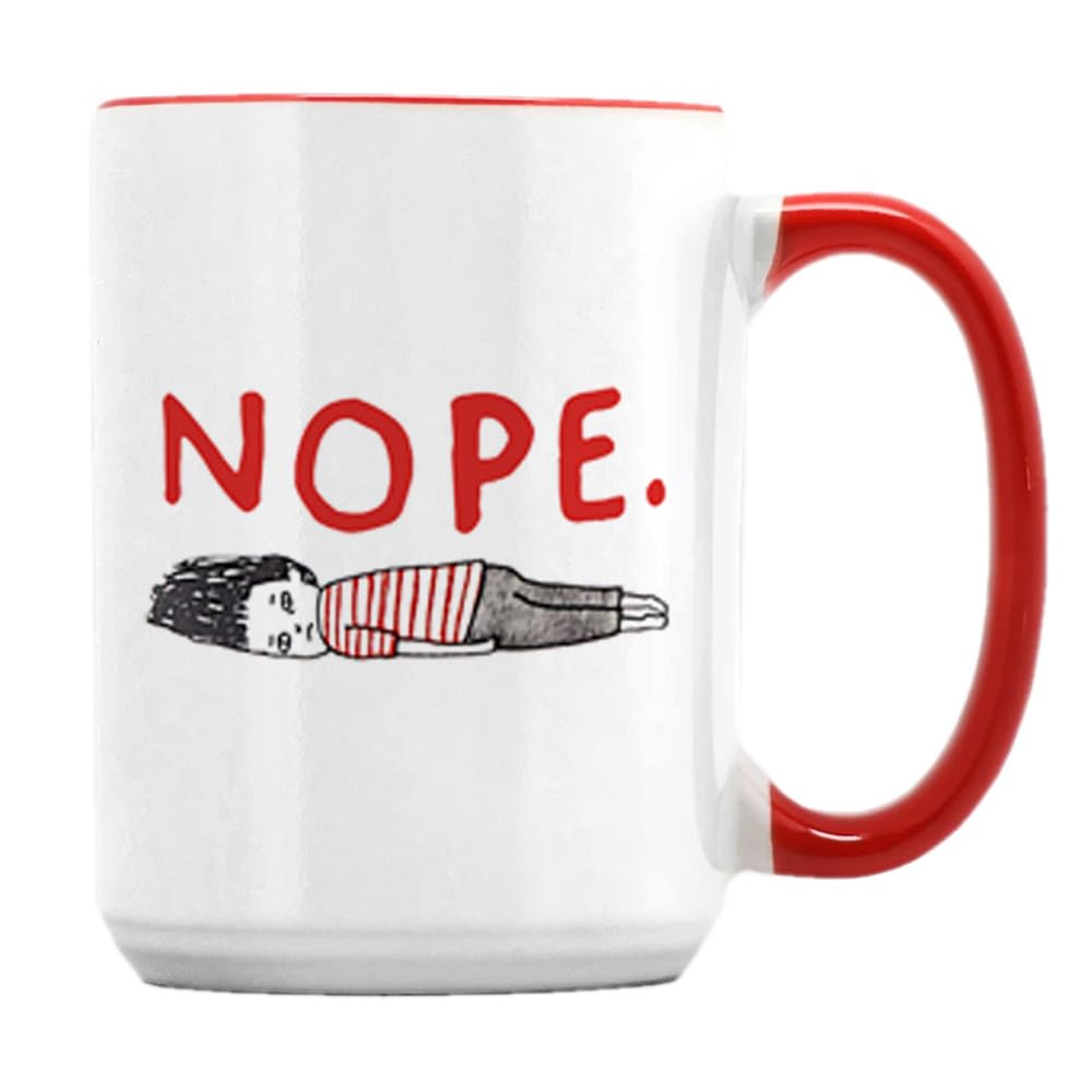 Giftme Nope Hot Coffee Cup, 15oz Ceramic Coffee, Tea Mug. (Red Inside)