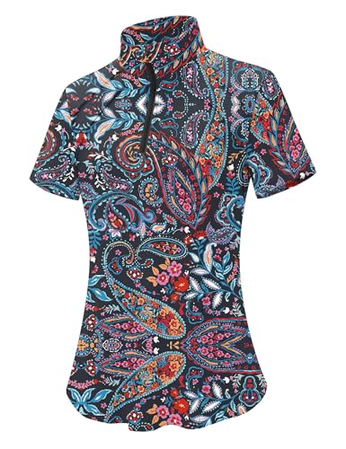 Image of LOMON Womens Golf Polo Shirts Summer Short Sleeve 1 /4 Zip Tops Moisture Wicking Casual Tennis Activewear with Pockets