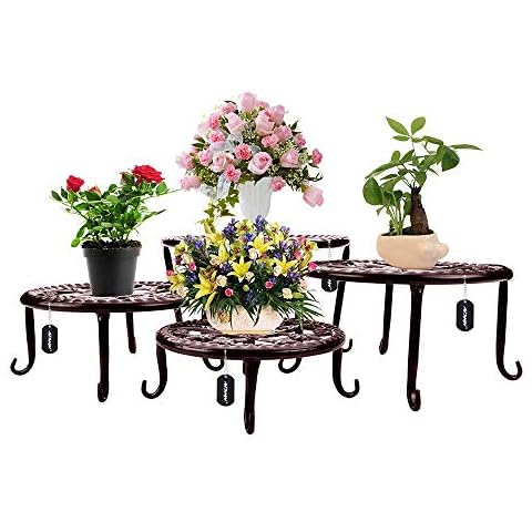 AISHN Metal Plants Stand Flowerpot Holder Iron Art Pot Holder, Flower Pot Supporting Indoor Outdoor Garden Pack of 4pcs with Different Size (Bronze) Cover