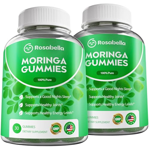Rosabella Moringa Gummies Moringa Leaf Extract 1000mg Equivalent Per Serving Natural Energy & Balance Non-GMO Gluten-Free Superfood Gummies for Women & Men 60 Count (60 Count (Pack of 2))