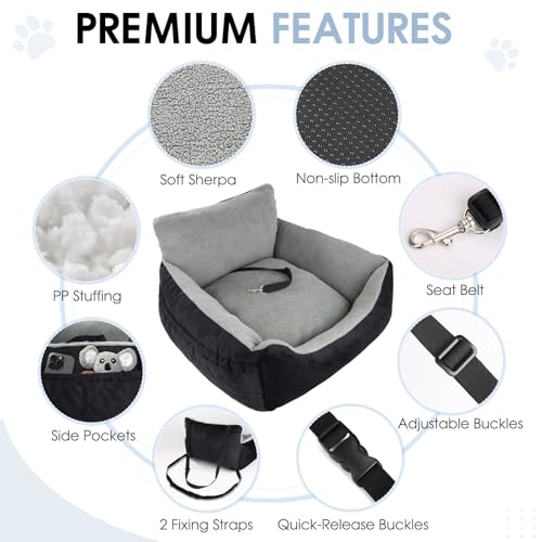 Otauoaea Hundesitz Auto Kleine Hunde bis 12 kg | Stabile Hunde Autositz mit 2 Sicherheitsgurten | Rutschfester Autositz Hund mit Abwaschbarer Sitzauflage | Weicher Hundeautositz Hundekorb Hundebett