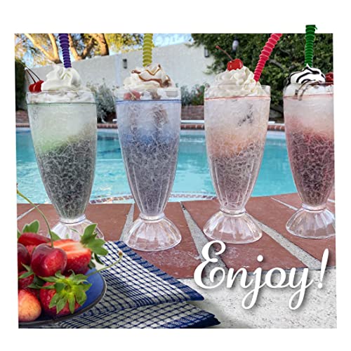 Lily's Home Insulated Double Wall Gel-Filled Acrylic Plastic Frosted Freezer Milkshake Glasses. Ideal For Root Beer Float, Smoothies And Ice Cream Soda. Old Fashioned Style. Set Of 4 Colors #TOP1