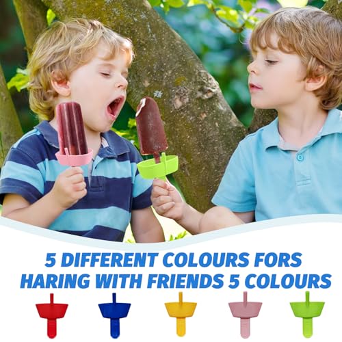 5 Stück Tropffrei Eis Am Stiel-Halter,Eishalterung für Kinder,Wiederverwendbare Eis Tropfschutz,Eis Am Stiel Halter mit Strohhalm,Geeignet für Erwachsene,Kinder und Kleinkinder (Mehrfarbig)