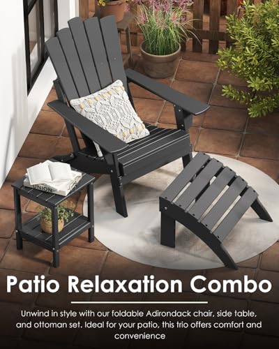 GREENVINES Folding-Adirondack-Chairs-Set-of-2 | HDPE Plastic | Throne Series | Fire Pit Chair | All Weather | for Outdoor Patio Deck Backyard Poolside | Black — view 5