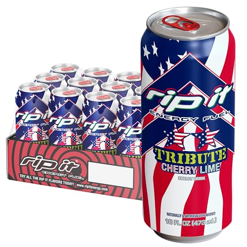 Rip-It Energy Drink | Tribute Cherry Lime | Cherry Lime Flavor | 12-Pack (16oz Cans) | 160mg Caffeine | Smooth Finish | Ignite Focus | Hardcore Energy That Rips!
