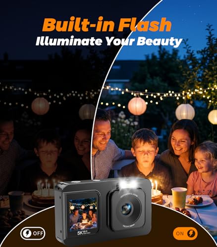 5K 80MP Digital Camera for Photography, Point and Shoot Vlogging Camera with Dual Screen, 18X Zoom & Auto Focus, Compact Camera for Kids Teens Beginners, IMX258 Sensor, Webcam Mode, Black