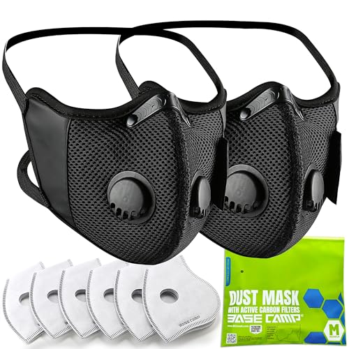 BASE CAMP M Cross Dust Mask, Reusable Breathable Comfortable Safety Face Mask for Work with Extra 6 Activated Carbon Filters