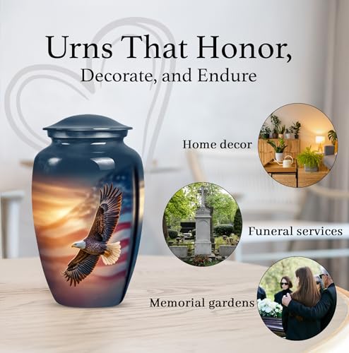 Image of Eagle American Flag Urns for Human Ashes Adult-Funeral Blue Urn for man