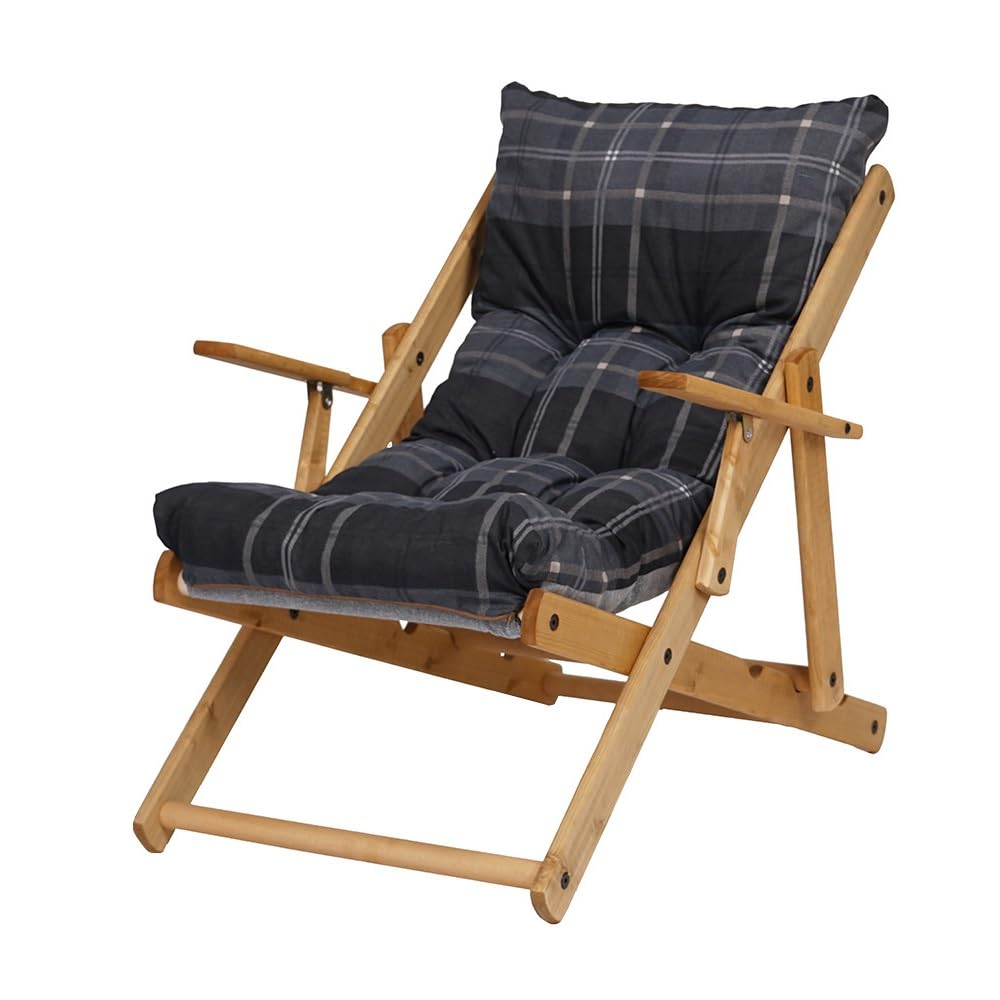 Sillón tumbona de relax, 3 posiciones, de madera, plegable, cojín acolchado, altura de 100 cm, color gris oscuro