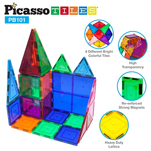 Picassotiles 101Pcs Magnetic Building Block Toy + Case Set Magnet Tile Construction Blocks For Ages 3 And Up Educational Kit Child Brain Development Learning Playset In Portable Travel Carry Bin #TOP5