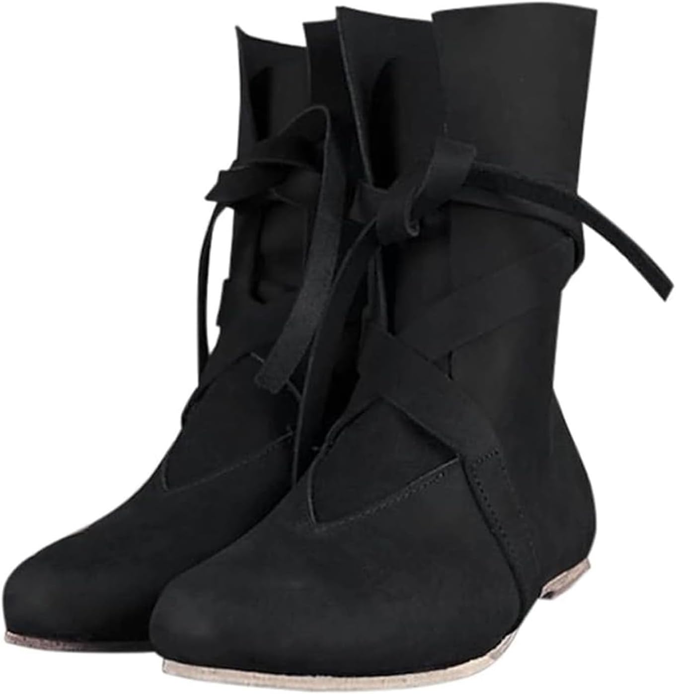Unisex Renaissance Boot Medieval Cosplay Halloween Boots Vintage Stage Pirate Viking Tied Shoes Steampunk Costume Knight Boot Mid Calf Lace Up Shoe for Women Men