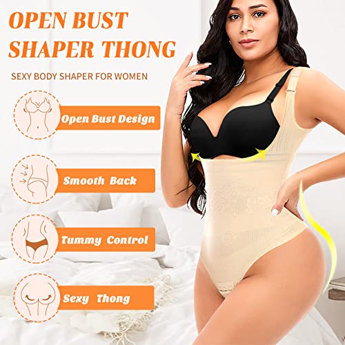Image of Thong Shapewear Bodysuit for Women Tummy Control Open Bust Body Shaper | Light Tummy Control Thong Bodysuit,Slimming Body Shaper Slimmer,Shaping Bodysuit Thong Girdle