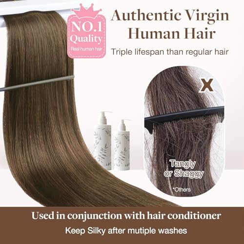 Image of GOO GOO Sew in Hair Extensions Real Human Hair, Weft Hair Extensions Human Hair, 5 Light Ash Brown 24inch 120g, Weft Bundles Straight Silky Remy Hair