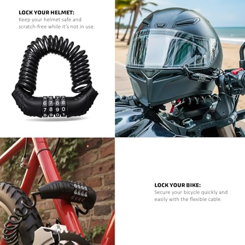 Image of Pivalo 4-Digit Combination Cable Lock Anti-Theft Heavy Duty Coiled Security Lock for Bike, Helmet, Cycle & Luggage (Black, 1 Pack)