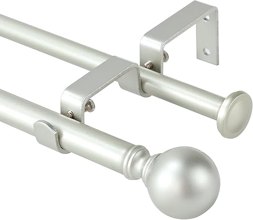 Urbanest Ball Adjustable Double Drapery Curtain Rod Set, 5/8", 28-48", Antique Silver/Pewter