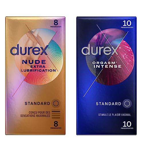 Durex - Lot de 2 Boîtes de Préservatifs - Sexy Fraise x10 - Orgasm'Intense x10 (Nude Extra Lubrifiés x8 + Orgasm'Intense x10) Durex - Lot de 2 Boîtes de Préservatifs - Sexy Fraise x10 - Orgasm'Intense x10 (Nude Extra Lubrifiés x8 + Orgasm'Intense x10)