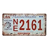 66retro Massachusetts NE 2161, geprägt Vintage Blechschild, Retro Auto Nummernschild, 30 cm x 15 cm