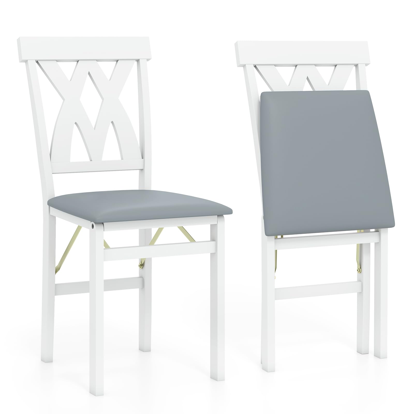 COSTWAY Lot de 2 Chaises de Salle à Manger Pliantes en Bois, Chaise de Cuisine avec Cadre en Bois de Caoutchouc, Siège Rembourré, Dossier Incurvé, pour Maison, Bureau, Appartement (Blanc)